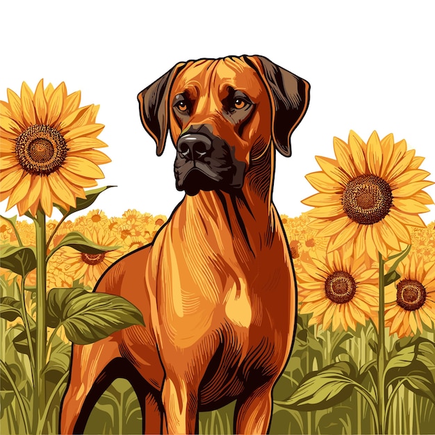 Cute Rhodesian Ridgeback Dog cartoon Vector Style white background