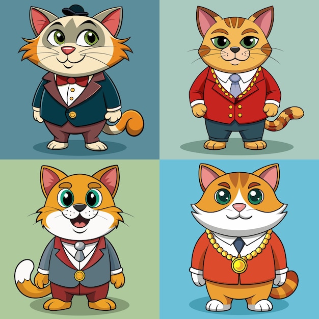 Vector cute rich cat cartoon cat bundle concept isolated premium vector illustration flat cartoon style