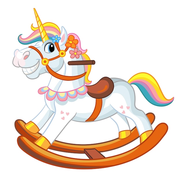 Cute riding rocking horse vector cartoon illustration