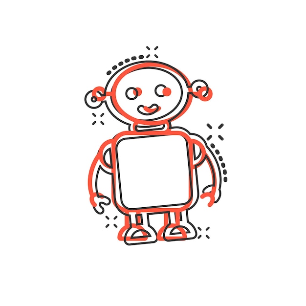 Cute robot chatbot icon in comic style Bot operator cartoon vector illustration on white isolated background Smart chatbot character splash effect business concept