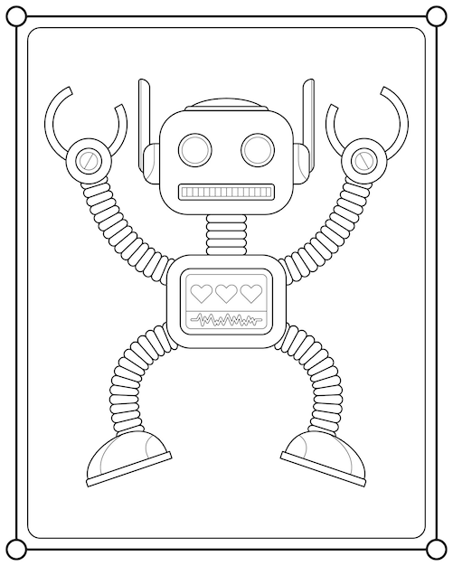 Cute robot suitable for children's coloring page vector illustration