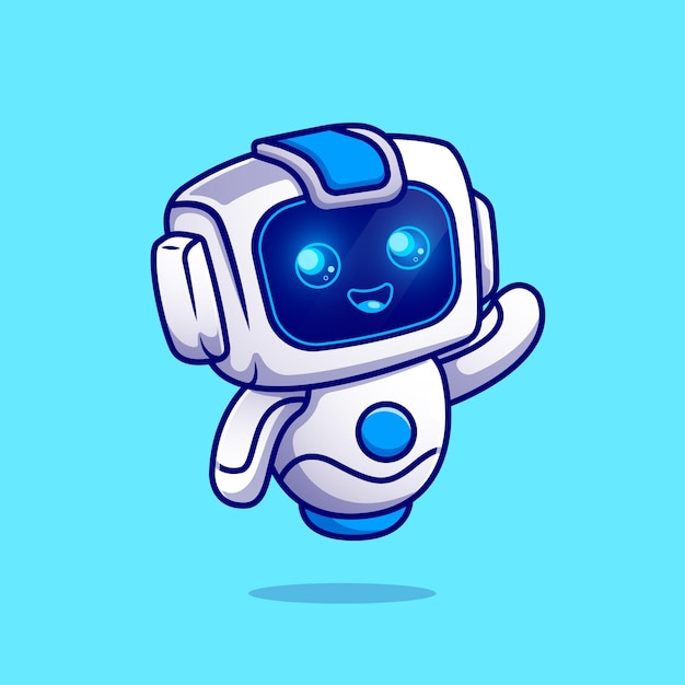 Cute Robot Waving Hand Cartoon Character. Science Technology Isolated.