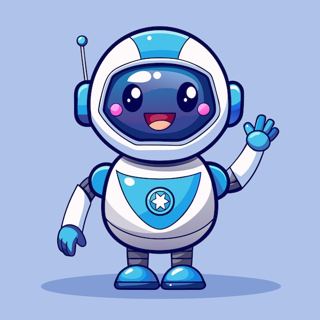 Vector cute robot waving hand cartoon illustration