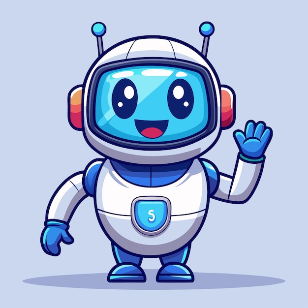 Cute Robot Waving Hand Cartoon Illustration