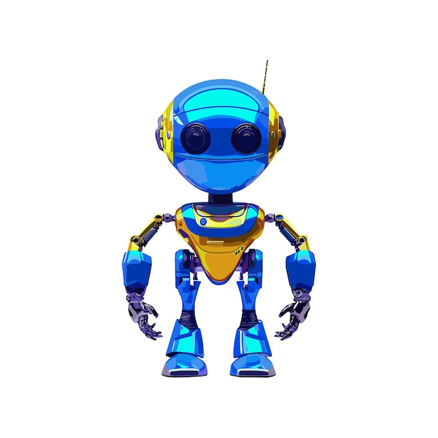 Cute robot with large round eyes standing upright and looking forward