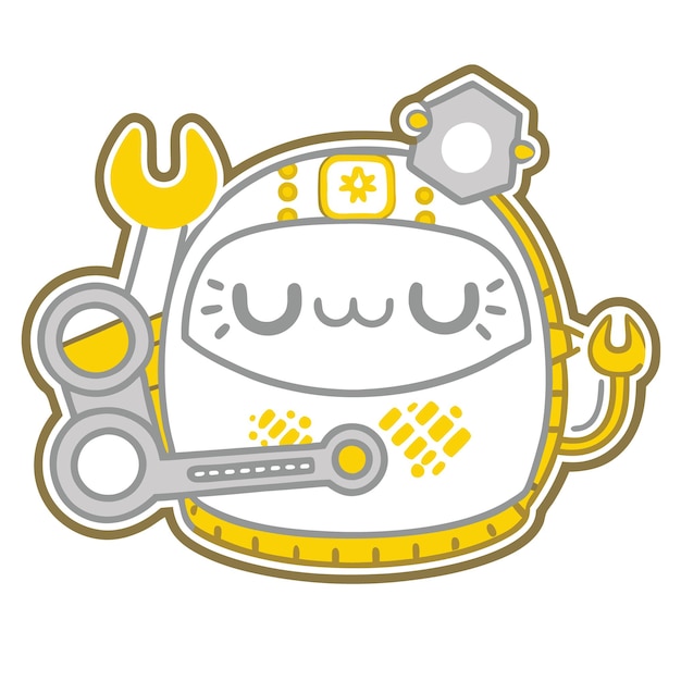 Vector cute robot with wrench and gear in cartoon style