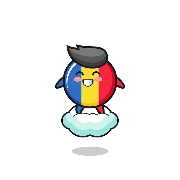 Cute romania flag illustration riding a floating cloud , cute design