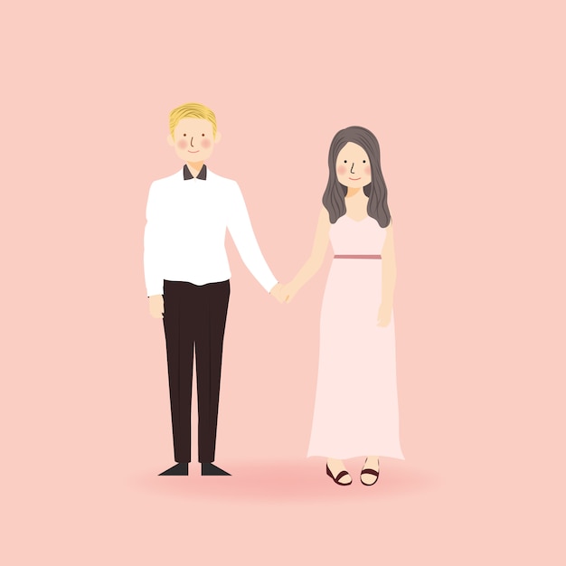 Cute Romantic Couple in Format Outfit Holding Hand Together Illustration