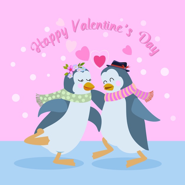 Cute and romantic couple penguin in love.