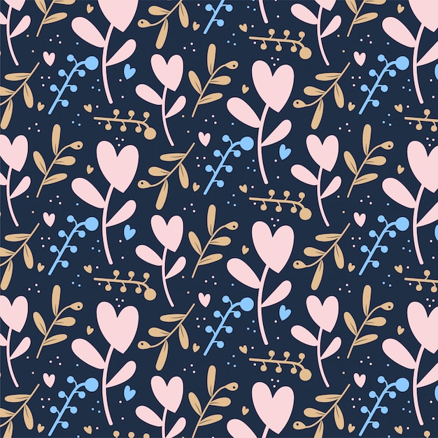 Cute romantic floral hearts valentine's day pattern background