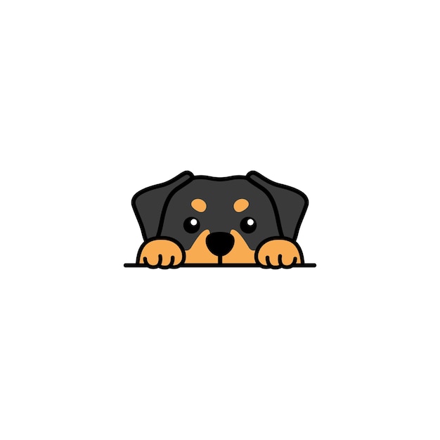 Cute rottweiler puppy peeking cartoon vector illustration