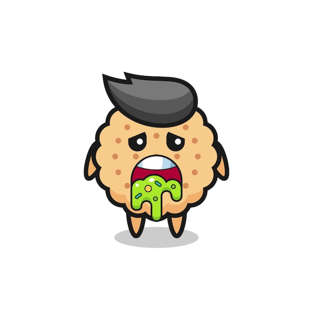 Vector the cute round biscuits character with puke