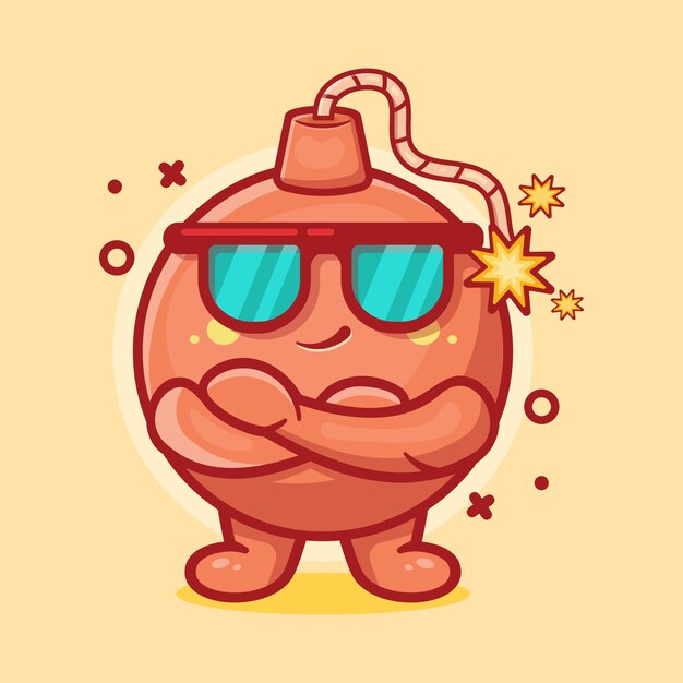 cute round bomb character mascot with cool expression isolated cartoon in flat style design