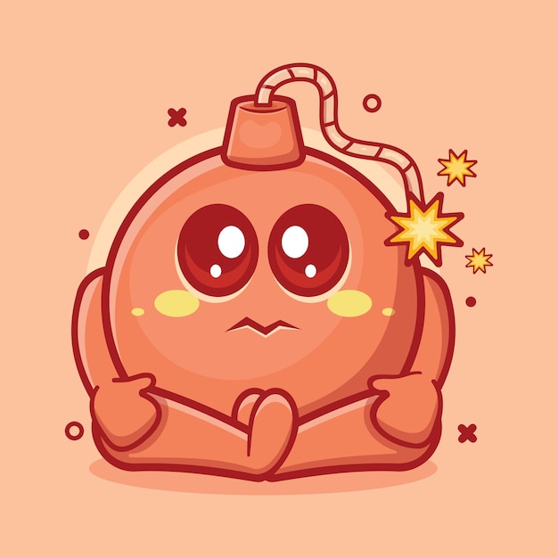 cute round bomb character mascot with sad expression isolated cartoon in flat style design