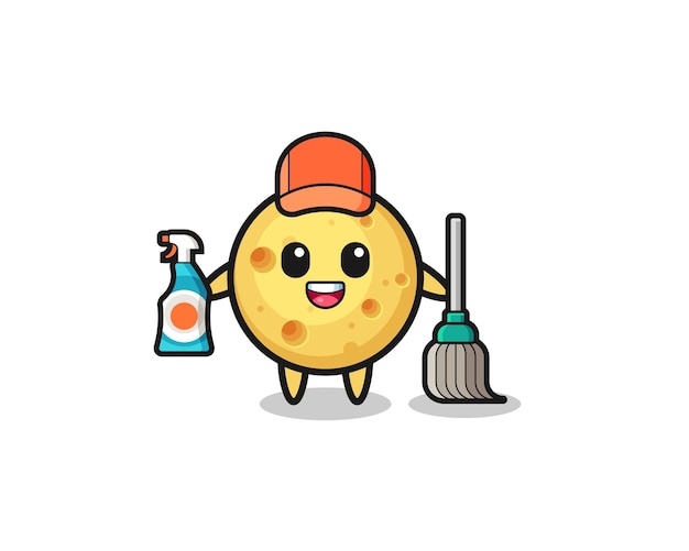 Cute round cheese character as cleaning services mascot  cute design