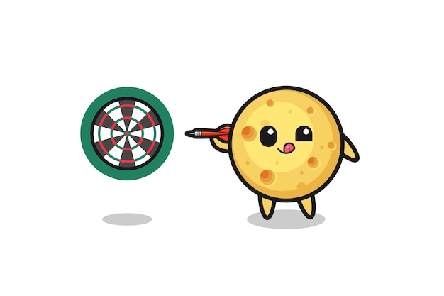 Cute round cheese is playing dart