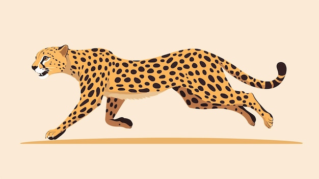 Vector cute running leopard adorable fast cheetah rushing through the wild