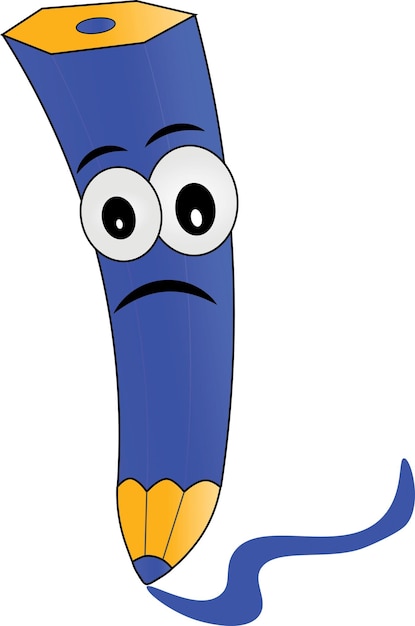 Cute sad blue pencil cartoon characters vector