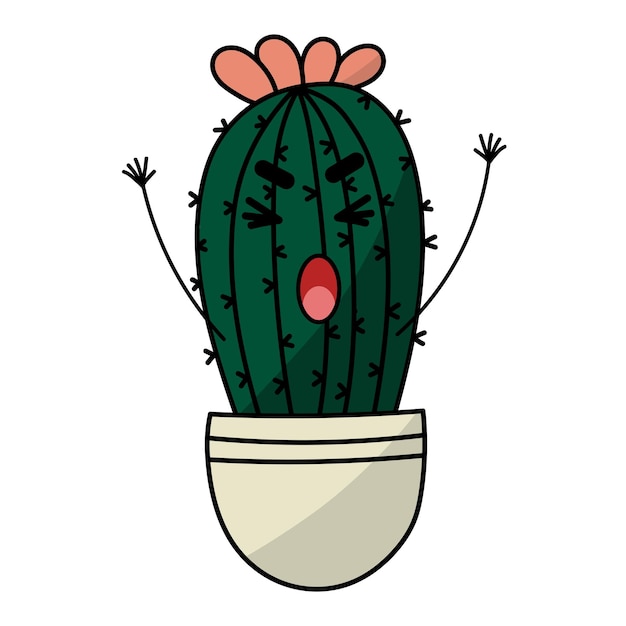 Cute sad cry dried cactus Vector flat cartoon