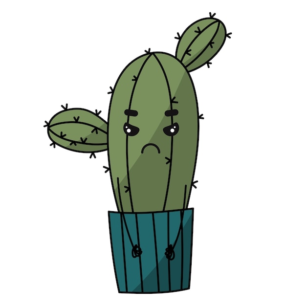 Cute sad cry dried cactus Vector flat cartoon