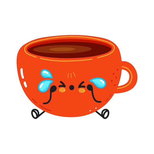 Cute sad and crying cup of coffee character