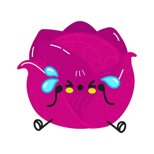 Cute sad and crying red cabbage  character