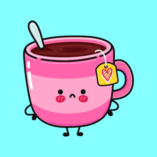 Vector cute sad cup of tea character