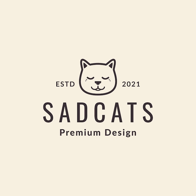 Cute sad kitten hipster line logo symbol icon vector graphic design illustration idea creative