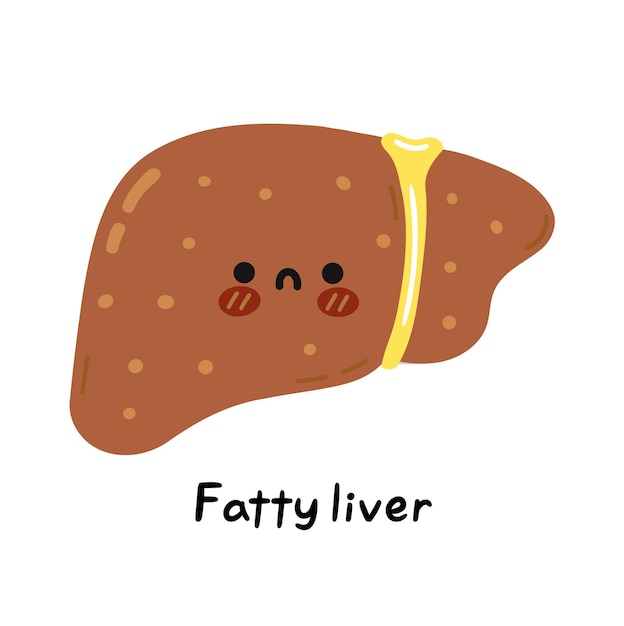 Cute sad sick funny fatty liver organ character