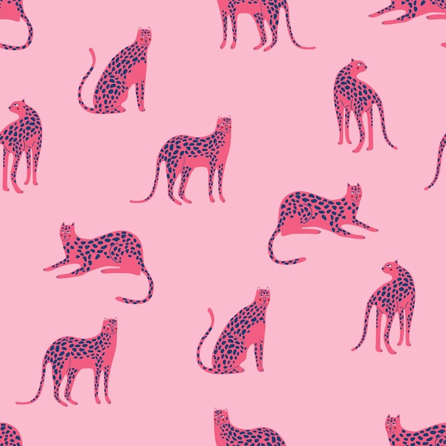 Cute Safari Pink Leopard Cheetah seamless pattern vector illustration EPS10 Design for fashion fabric