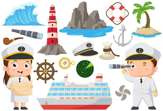 Cute sailors kids cartoon with nautical element