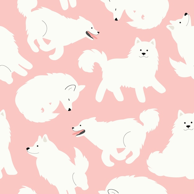 Cute Samoyed dog seamless pattern background vector illustration