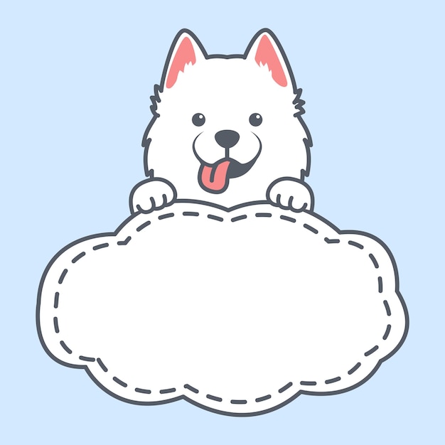 Cute samoyed dog with frame border template cartoon vector illustration