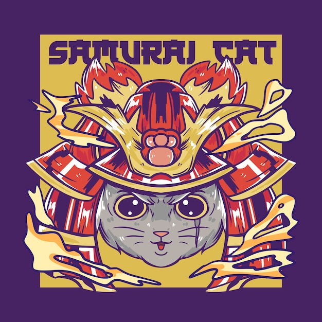 Cute samurai cat illustration