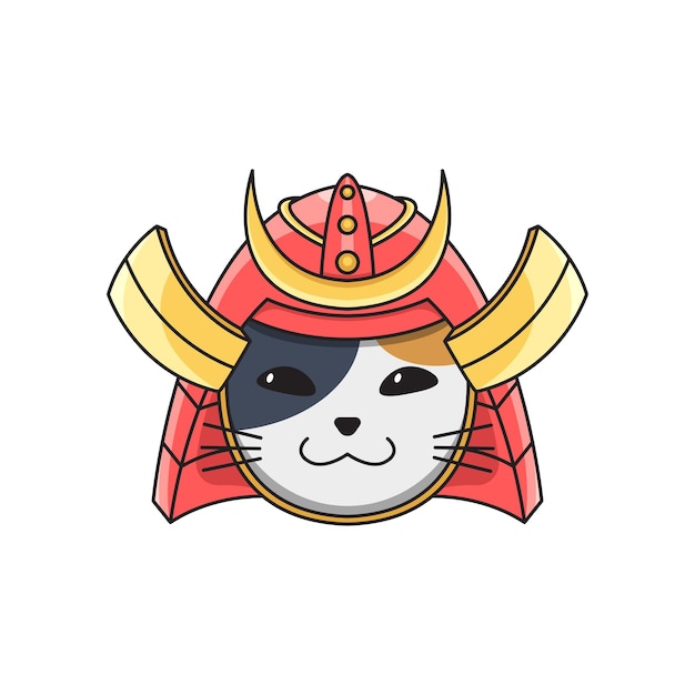 Cute samurai cat mascot illustration