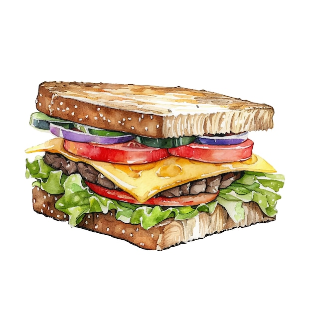 cute sandwich vector illustration in watercolour style