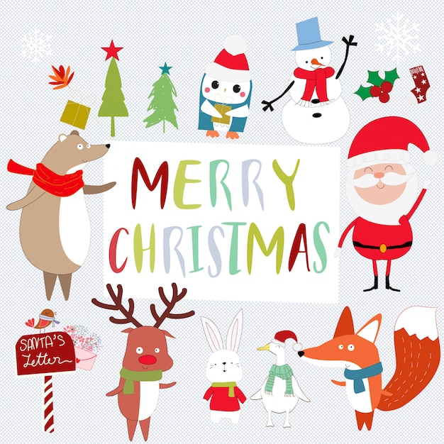 Cute santa and animal cartoon