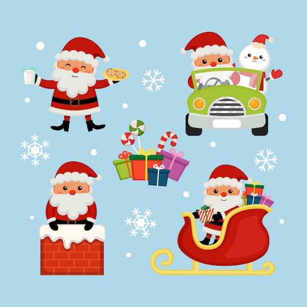 Cute Santa celebrating Christmas clipart set