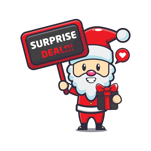 cute santa claus in black friday sale cartoon mascot illustration