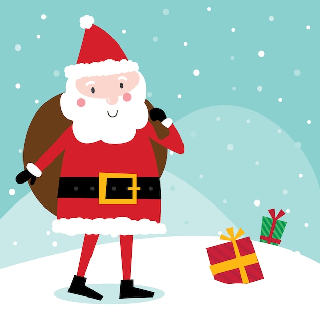 Cute Santa Claus bring gift sack, cute character