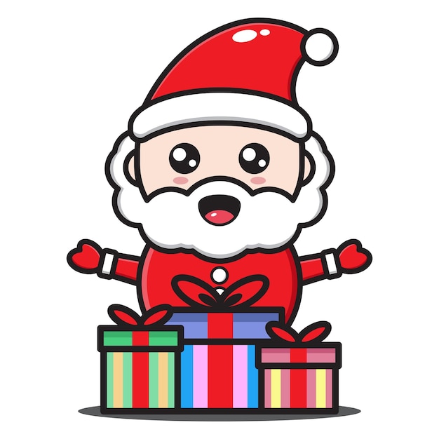 Cute santa claus cartoon illustration happy celebrating christmas