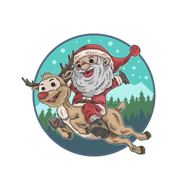 cute santa claus and deer illustration vector