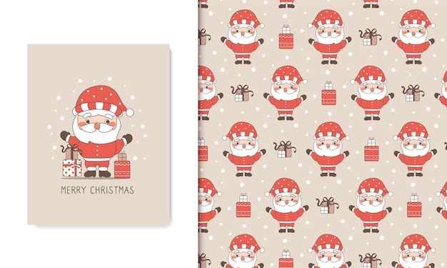 Cute santa claus and gift present doodle seamless pattern Christmas card and wallpaper