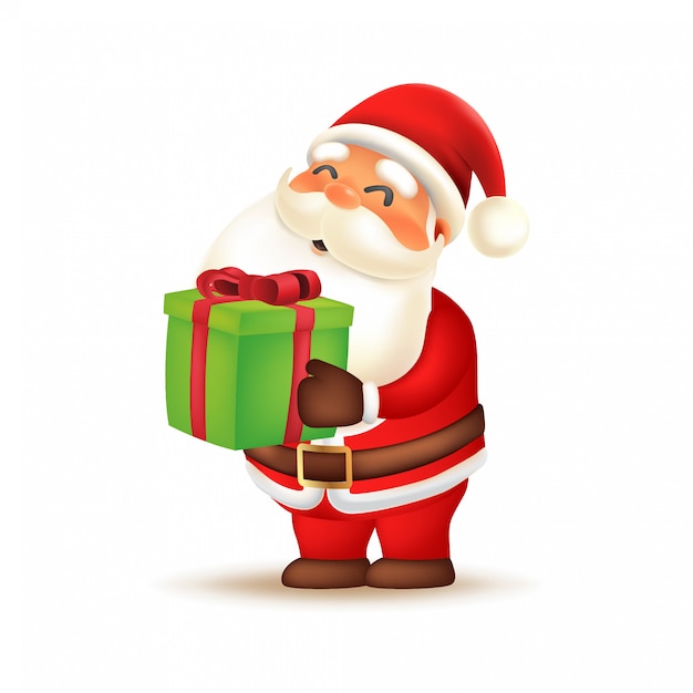 Cute Santa Claus giving gift box