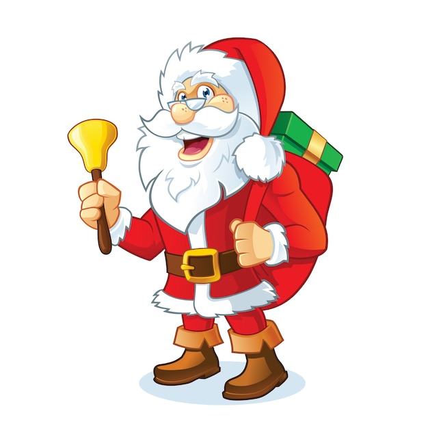 Cute Santa Claus holding bag with gifts