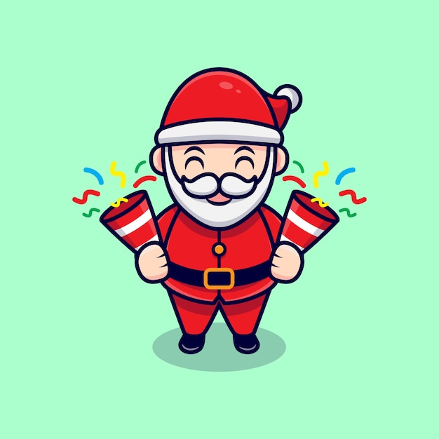 Cute Santa Claus Holding Confetti Mascot Cartoon  Illustration.