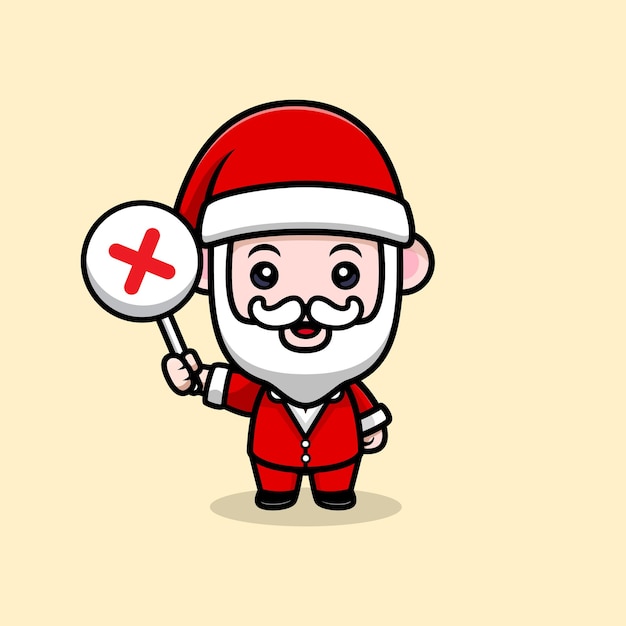 Cute santa claus holding cross sign cartoon mascot character