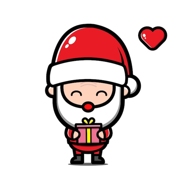 Cute santa claus holding a gift cartoon illustration