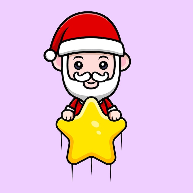 Cute santa claus holding star cartoon mascot character