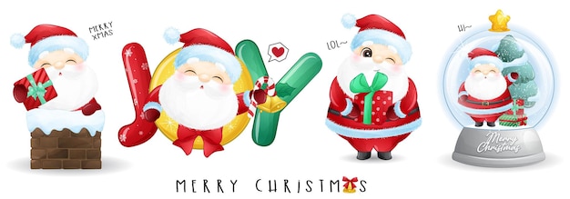 Cute santa claus for merry christmas illustration set